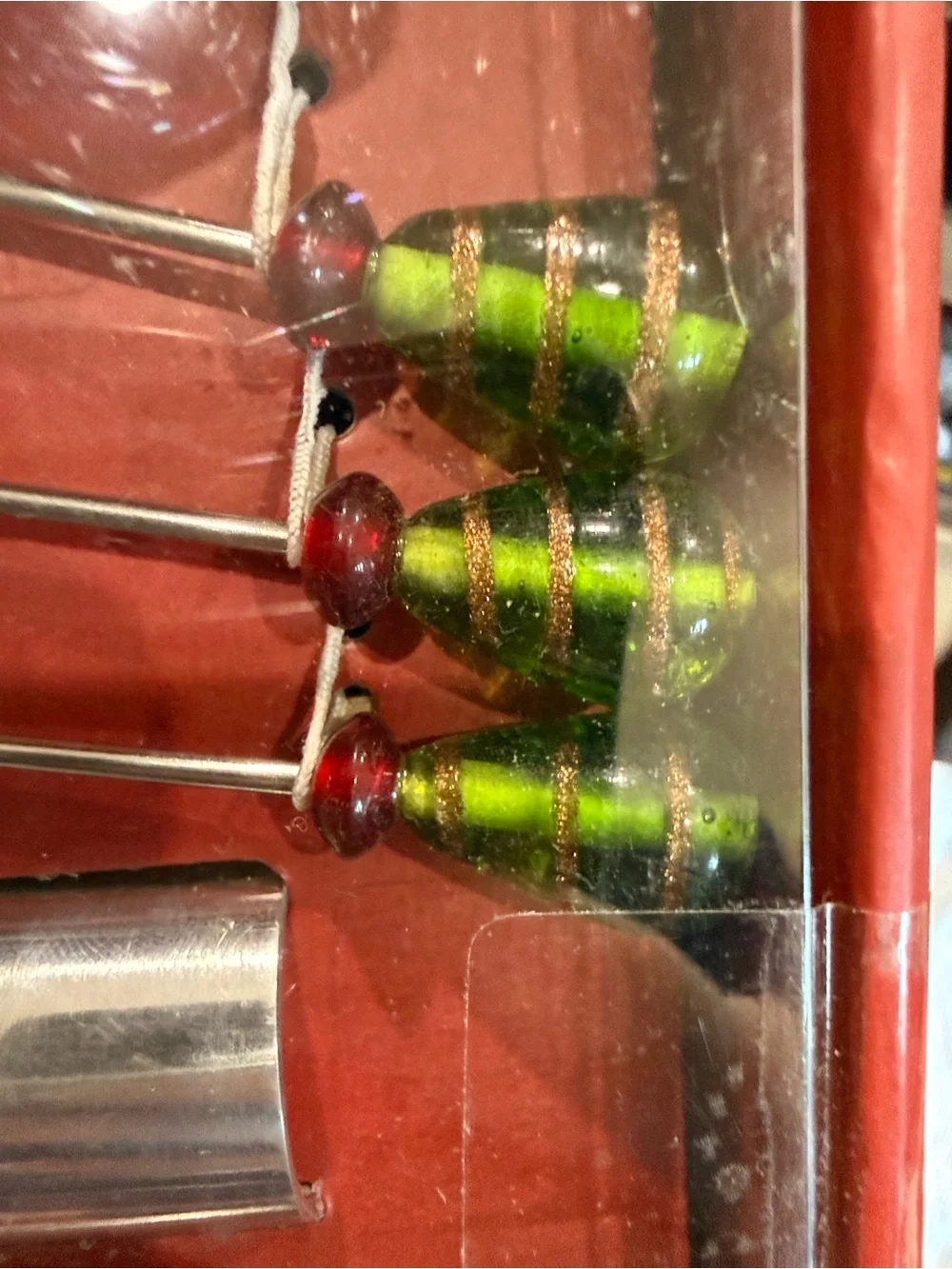 Pier One Green Striped Olive Picks Set with Stainless Tool
